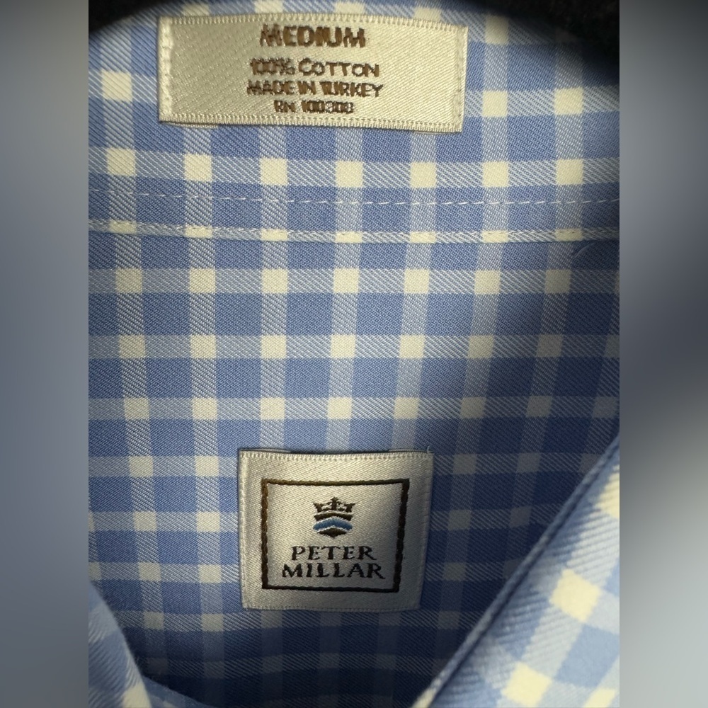 Peter Millar Button Down Blue Gingham Long sleeve… - image 5
